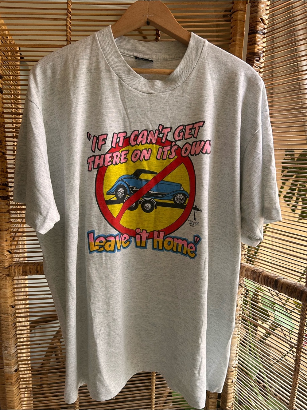 Vintage single stitch Gray Graphic Home Art Tee “Leave It Home” car guy
